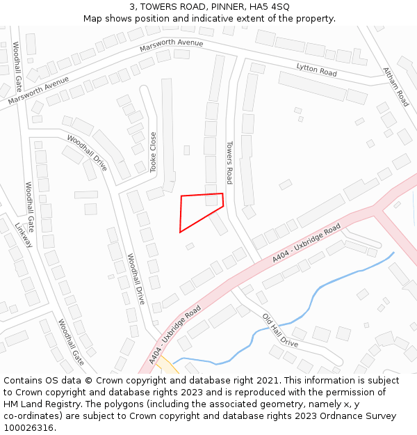 3, TOWERS ROAD, PINNER, HA5 4SQ: Location map and indicative extent of plot