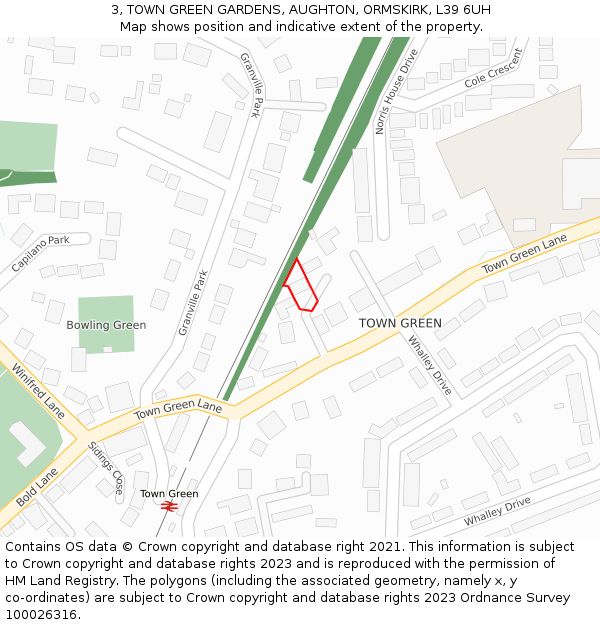 3, TOWN GREEN GARDENS, AUGHTON, ORMSKIRK, L39 6UH: Location map and indicative extent of plot