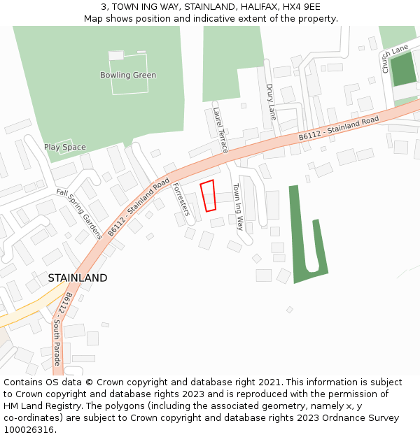 3, TOWN ING WAY, STAINLAND, HALIFAX, HX4 9EE: Location map and indicative extent of plot