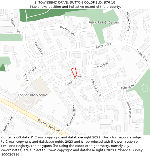 3, TOWNSEND DRIVE, SUTTON COLDFIELD, B76 1GJ: Location map and indicative extent of plot