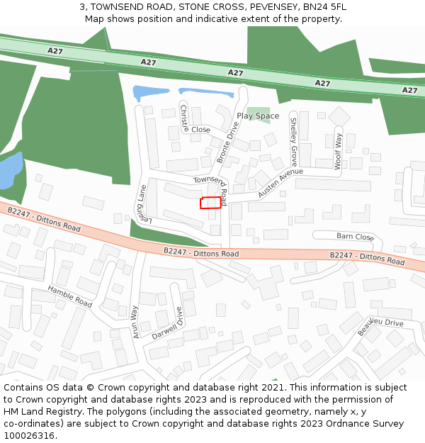 3, TOWNSEND ROAD, STONE CROSS, PEVENSEY, BN24 5FL: Location map and indicative extent of plot