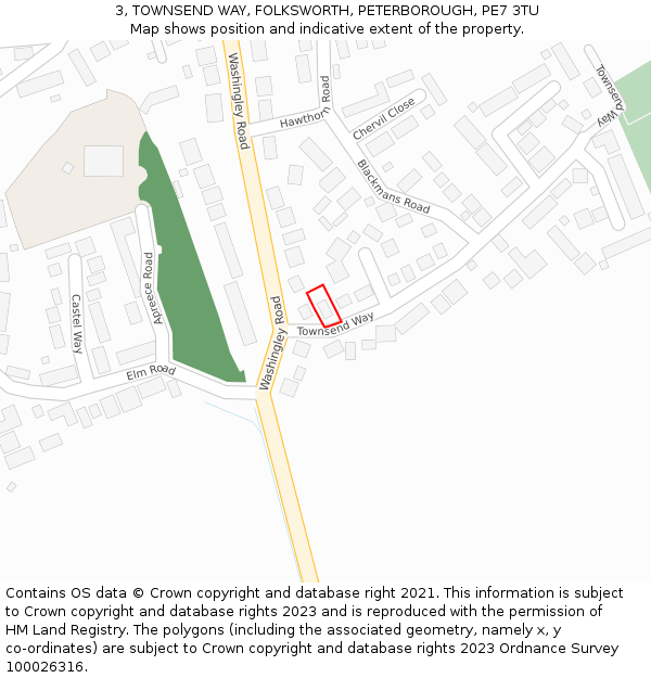 3, TOWNSEND WAY, FOLKSWORTH, PETERBOROUGH, PE7 3TU: Location map and indicative extent of plot