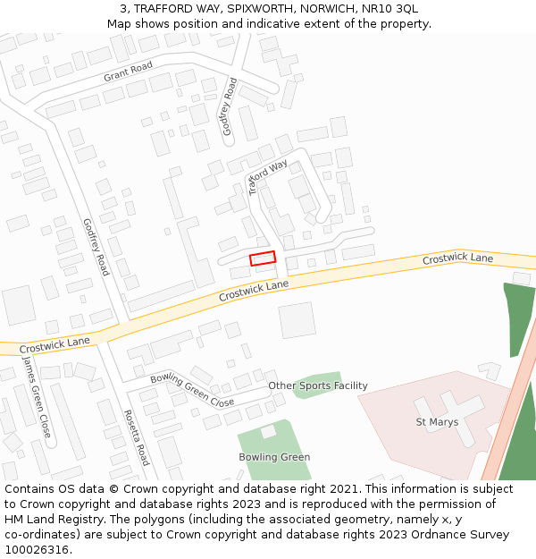 3, TRAFFORD WAY, SPIXWORTH, NORWICH, NR10 3QL: Location map and indicative extent of plot