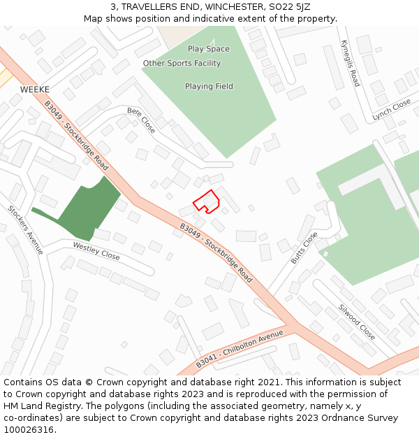 3, TRAVELLERS END, WINCHESTER, SO22 5JZ: Location map and indicative extent of plot