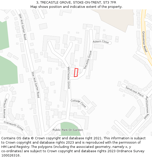 3, TRECASTLE GROVE, STOKE-ON-TRENT, ST3 7FR: Location map and indicative extent of plot