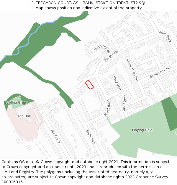 3, TREGARON COURT, ASH BANK, STOKE-ON-TRENT, ST2 9QL: Location map and indicative extent of plot