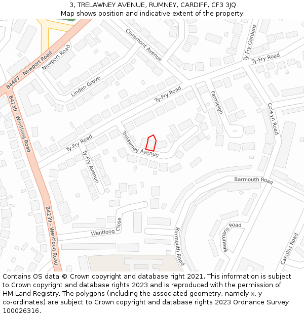 3, TRELAWNEY AVENUE, RUMNEY, CARDIFF, CF3 3JQ: Location map and indicative extent of plot