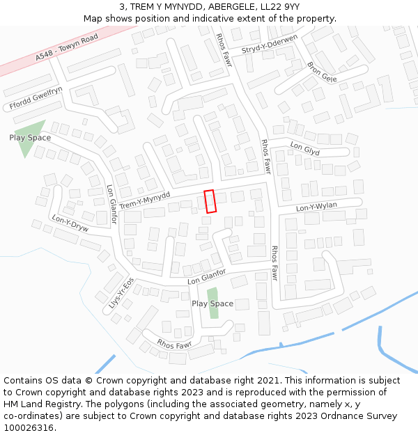 3, TREM Y MYNYDD, ABERGELE, LL22 9YY: Location map and indicative extent of plot
