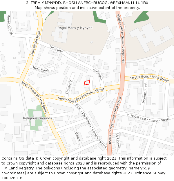 3, TREM Y MYNYDD, RHOSLLANERCHRUGOG, WREXHAM, LL14 1BX: Location map and indicative extent of plot