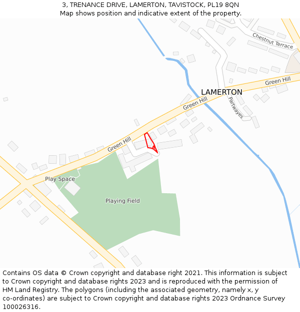 3, TRENANCE DRIVE, LAMERTON, TAVISTOCK, PL19 8QN: Location map and indicative extent of plot