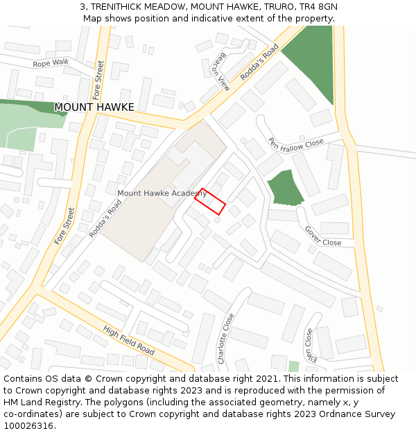 3, TRENITHICK MEADOW, MOUNT HAWKE, TRURO, TR4 8GN: Location map and indicative extent of plot