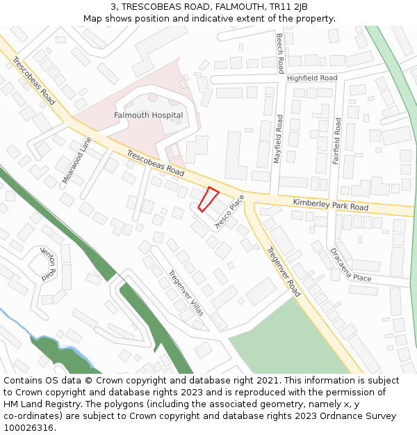 3, TRESCOBEAS ROAD, FALMOUTH, TR11 2JB: Location map and indicative extent of plot