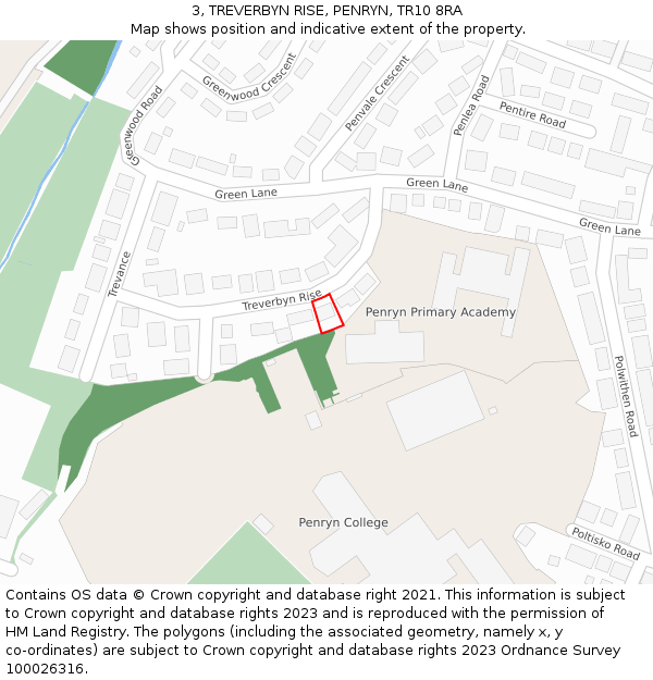 3, TREVERBYN RISE, PENRYN, TR10 8RA: Location map and indicative extent of plot