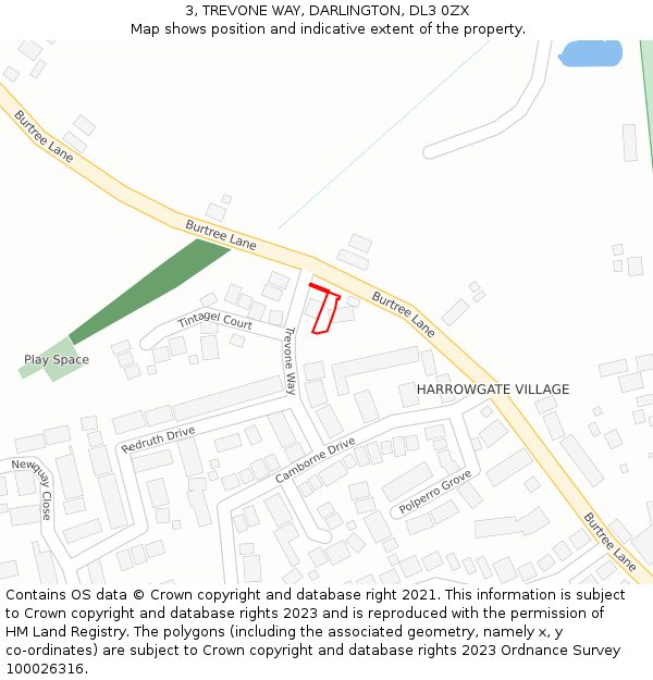 3, TREVONE WAY, DARLINGTON, DL3 0ZX: Location map and indicative extent of plot