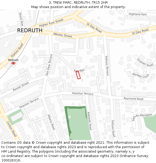 3, TREW PARC, REDRUTH, TR15 2HR: Location map and indicative extent of plot