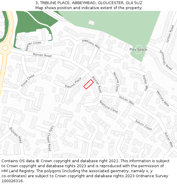 3, TRIBUNE PLACE, ABBEYMEAD, GLOUCESTER, GL4 5UZ: Location map and indicative extent of plot
