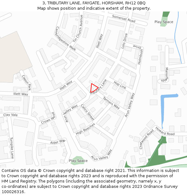 3, TRIBUTARY LANE, FAYGATE, HORSHAM, RH12 0BQ: Location map and indicative extent of plot