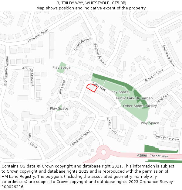 3, TRILBY WAY, WHITSTABLE, CT5 3RJ: Location map and indicative extent of plot