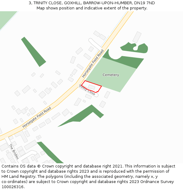 3, TRINITY CLOSE, GOXHILL, BARROW-UPON-HUMBER, DN19 7ND: Location map and indicative extent of plot