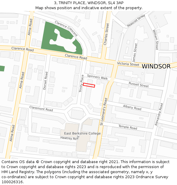 3, TRINITY PLACE, WINDSOR, SL4 3AP: Location map and indicative extent of plot