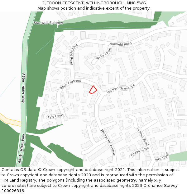 3, TROON CRESCENT, WELLINGBOROUGH, NN8 5WG: Location map and indicative extent of plot