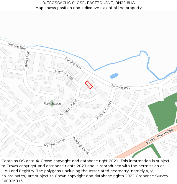 3, TROSSACHS CLOSE, EASTBOURNE, BN23 8HA: Location map and indicative extent of plot
