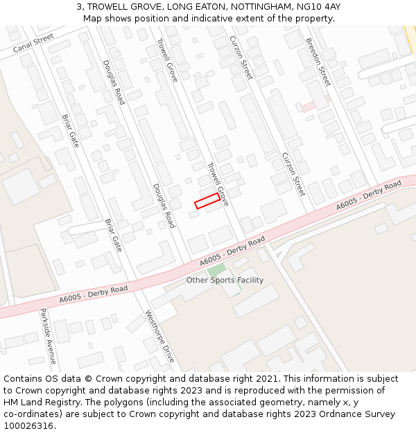 3, TROWELL GROVE, LONG EATON, NOTTINGHAM, NG10 4AY: Location map and indicative extent of plot