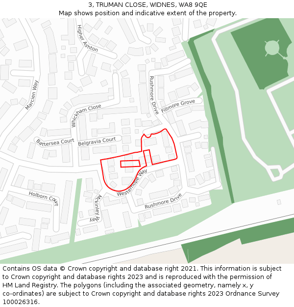 3, TRUMAN CLOSE, WIDNES, WA8 9QE: Location map and indicative extent of plot