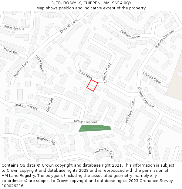 3, TRURO WALK, CHIPPENHAM, SN14 0QY: Location map and indicative extent of plot