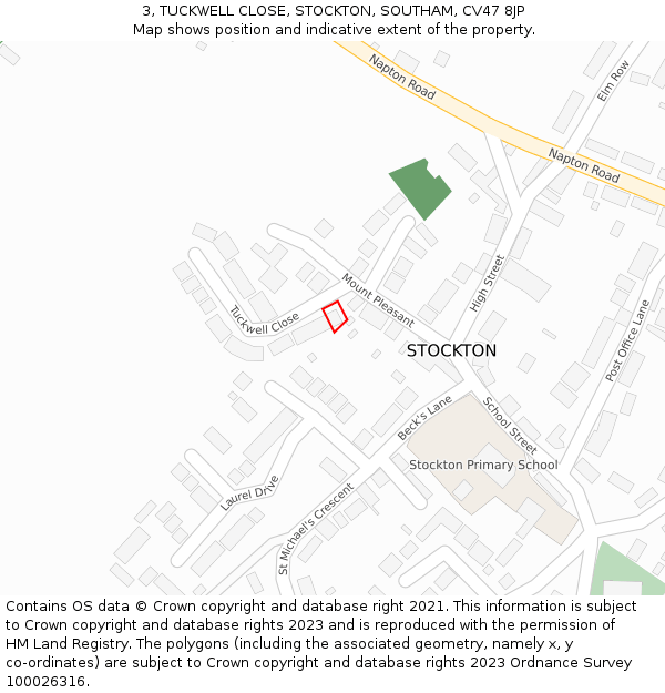 3, TUCKWELL CLOSE, STOCKTON, SOUTHAM, CV47 8JP: Location map and indicative extent of plot