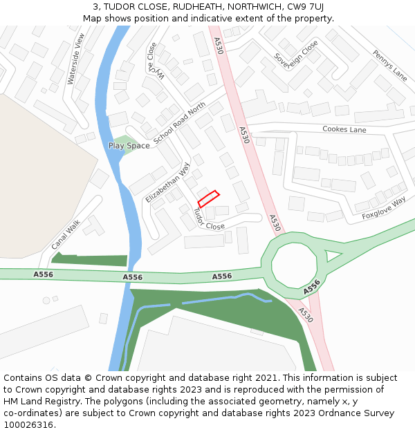 3, TUDOR CLOSE, RUDHEATH, NORTHWICH, CW9 7UJ: Location map and indicative extent of plot