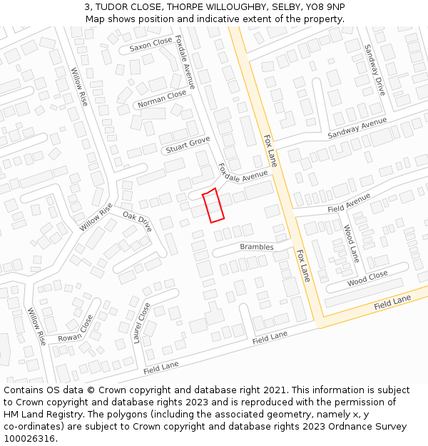 3, TUDOR CLOSE, THORPE WILLOUGHBY, SELBY, YO8 9NP: Location map and indicative extent of plot