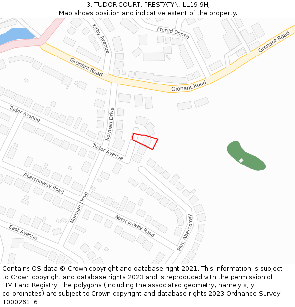 3, TUDOR COURT, PRESTATYN, LL19 9HJ: Location map and indicative extent of plot