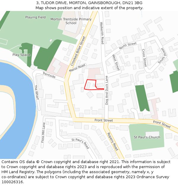 3, TUDOR DRIVE, MORTON, GAINSBOROUGH, DN21 3BG: Location map and indicative extent of plot