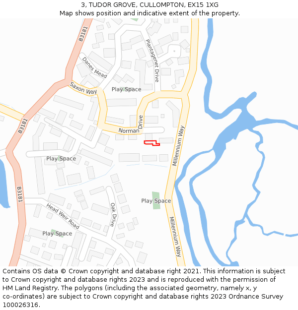 3, TUDOR GROVE, CULLOMPTON, EX15 1XG: Location map and indicative extent of plot