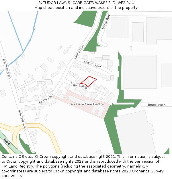 3, TUDOR LAWNS, CARR GATE, WAKEFIELD, WF2 0UU: Location map and indicative extent of plot