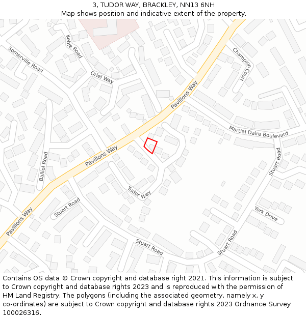 3, TUDOR WAY, BRACKLEY, NN13 6NH: Location map and indicative extent of plot