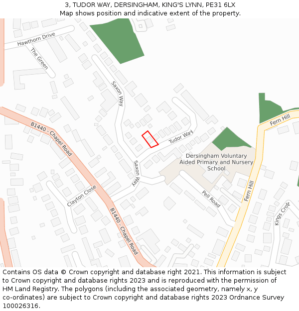 3, TUDOR WAY, DERSINGHAM, KING'S LYNN, PE31 6LX: Location map and indicative extent of plot