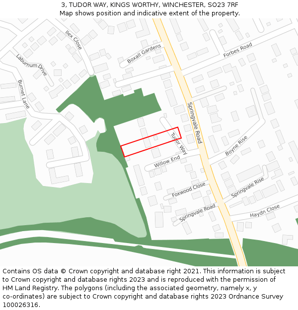 3, TUDOR WAY, KINGS WORTHY, WINCHESTER, SO23 7RF: Location map and indicative extent of plot