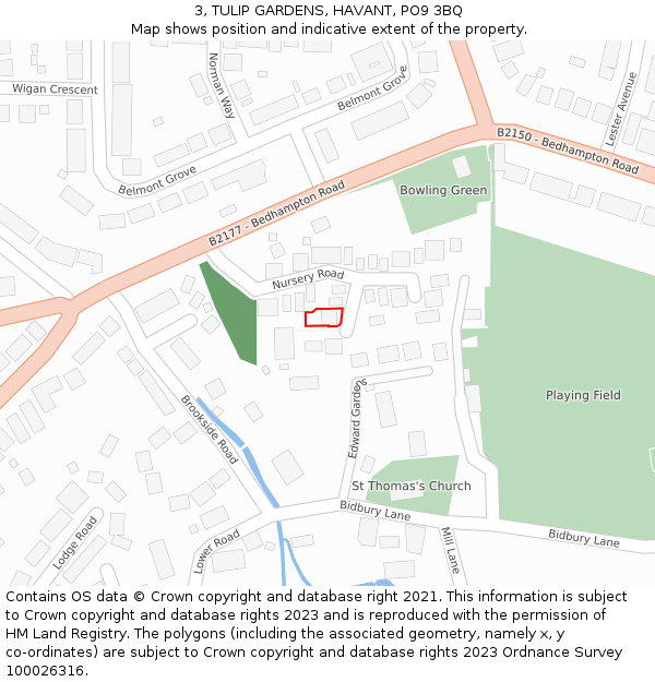 3, TULIP GARDENS, HAVANT, PO9 3BQ: Location map and indicative extent of plot