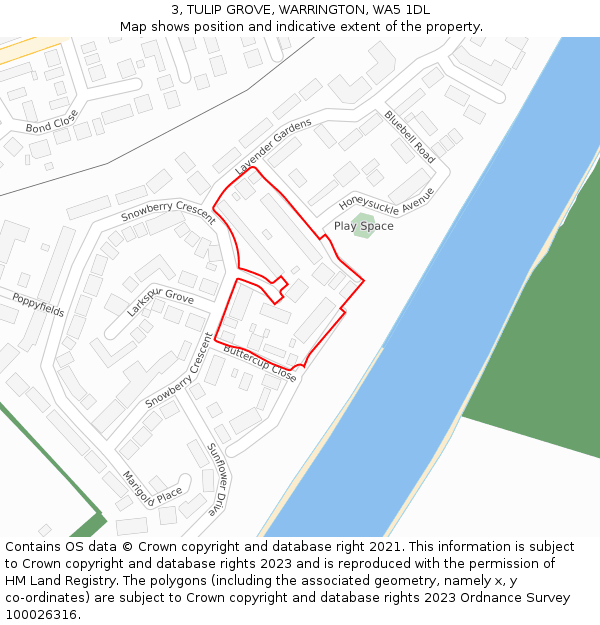 3, TULIP GROVE, WARRINGTON, WA5 1DL: Location map and indicative extent of plot