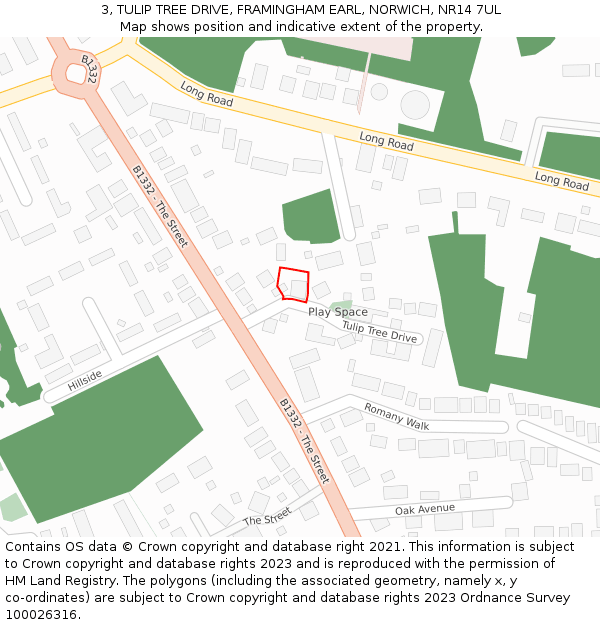 3, TULIP TREE DRIVE, FRAMINGHAM EARL, NORWICH, NR14 7UL: Location map and indicative extent of plot