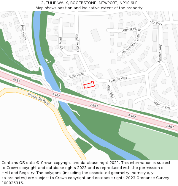 3, TULIP WALK, ROGERSTONE, NEWPORT, NP10 9LF: Location map and indicative extent of plot