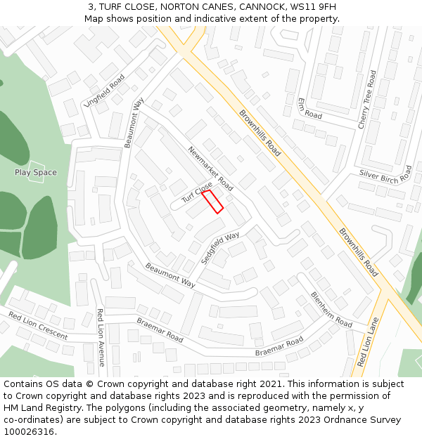 3, TURF CLOSE, NORTON CANES, CANNOCK, WS11 9FH: Location map and indicative extent of plot