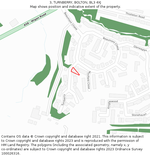 3, TURNBERRY, BOLTON, BL3 4XJ: Location map and indicative extent of plot