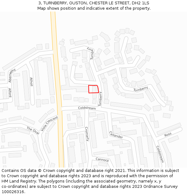 3, TURNBERRY, OUSTON, CHESTER LE STREET, DH2 1LS: Location map and indicative extent of plot