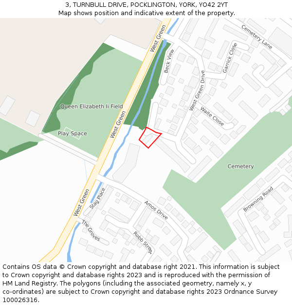 3, TURNBULL DRIVE, POCKLINGTON, YORK, YO42 2YT: Location map and indicative extent of plot