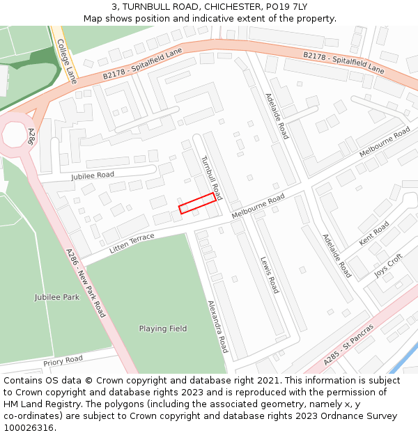 3, TURNBULL ROAD, CHICHESTER, PO19 7LY: Location map and indicative extent of plot