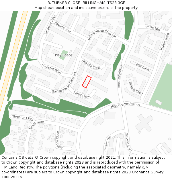 3, TURNER CLOSE, BILLINGHAM, TS23 3GE: Location map and indicative extent of plot