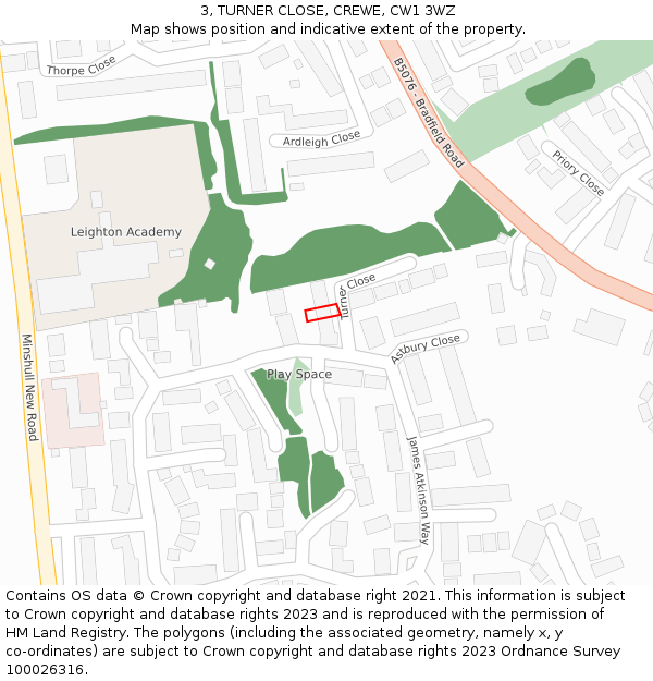 3, TURNER CLOSE, CREWE, CW1 3WZ: Location map and indicative extent of plot